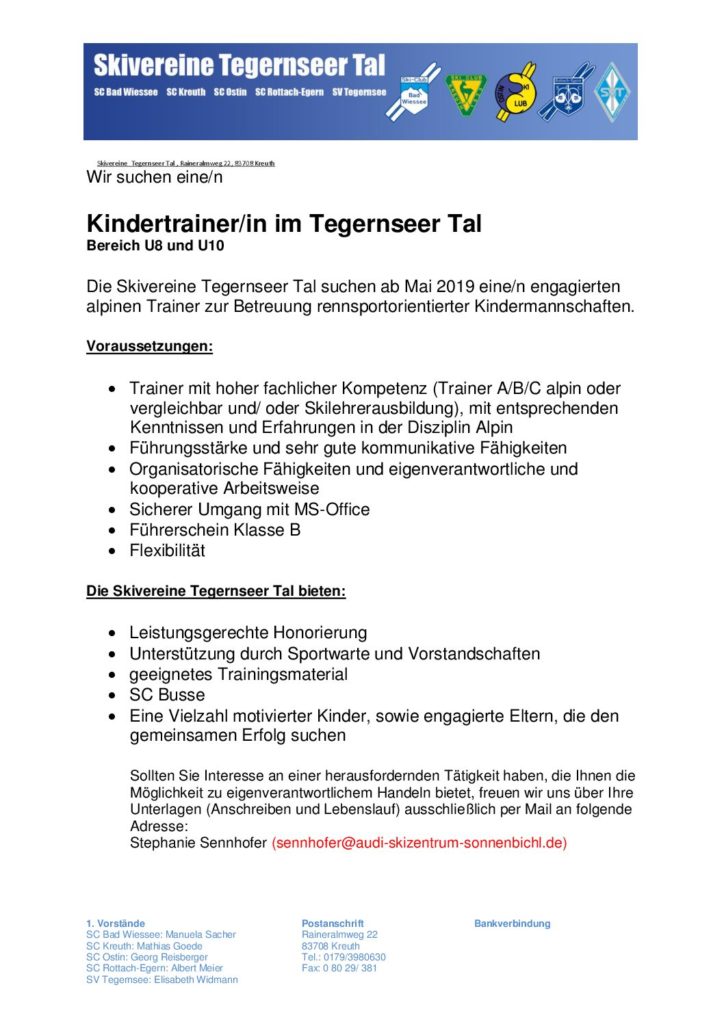Gesucht: Kindertrainer/in im Tegernseer Tal U8 und U10
